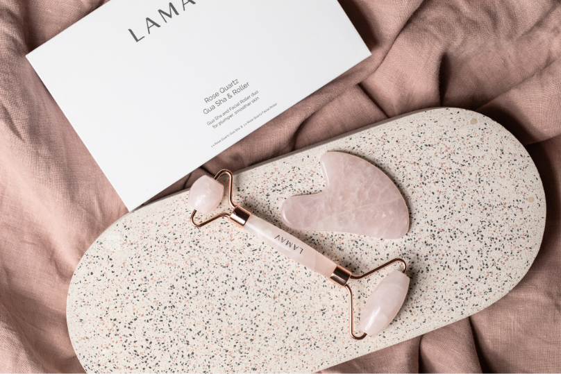 Rose Quartz Gua Sha and Roller Set