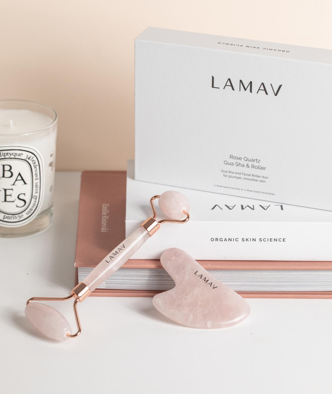 LAMAV Rose Quartz Gua Sha & Roller