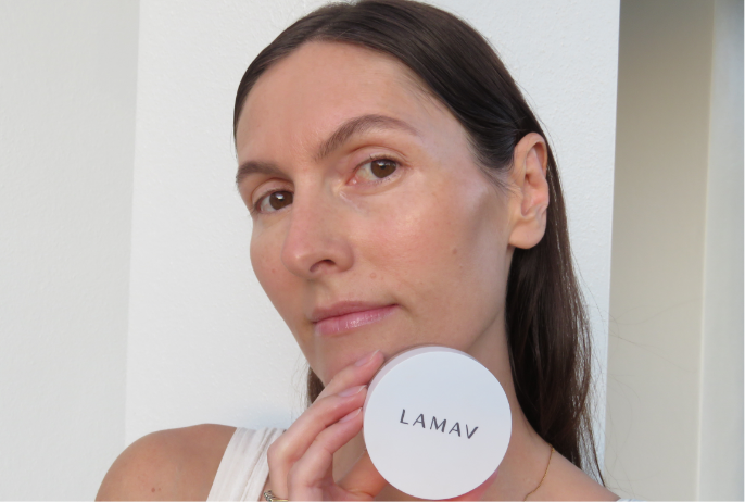 An image of a woman showcasing LAMAV Anti-Ageing Mineral Foundation SPF15