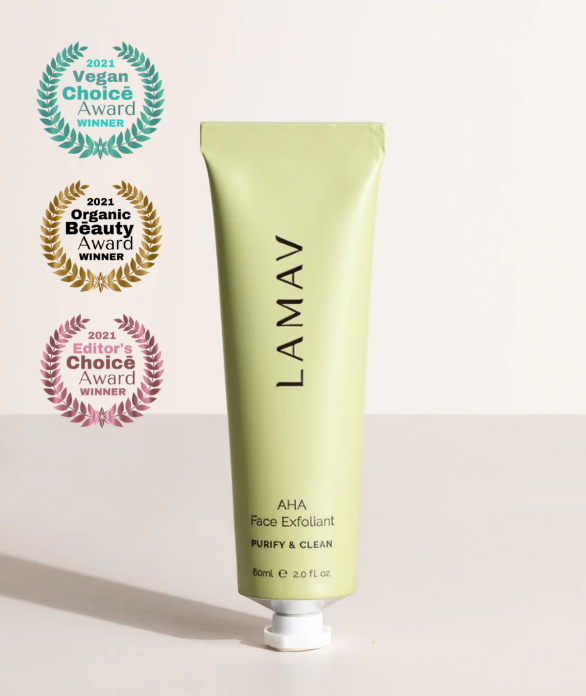 AHA Face Exfoliant by LAMAV — 60ml light green squeeze tube, front view | Gently purifies and clarifies skin