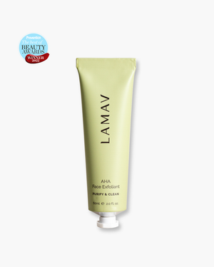 AHA Face Exfoliant by LAMAV — 60ml light green squeeze tube, front view | Gently purifies and clarifies skin