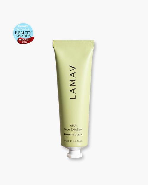 AHA Face Exfoliant by LAMAV — 60ml light green squeeze tube, front view | Gently purifies and clarifies skin