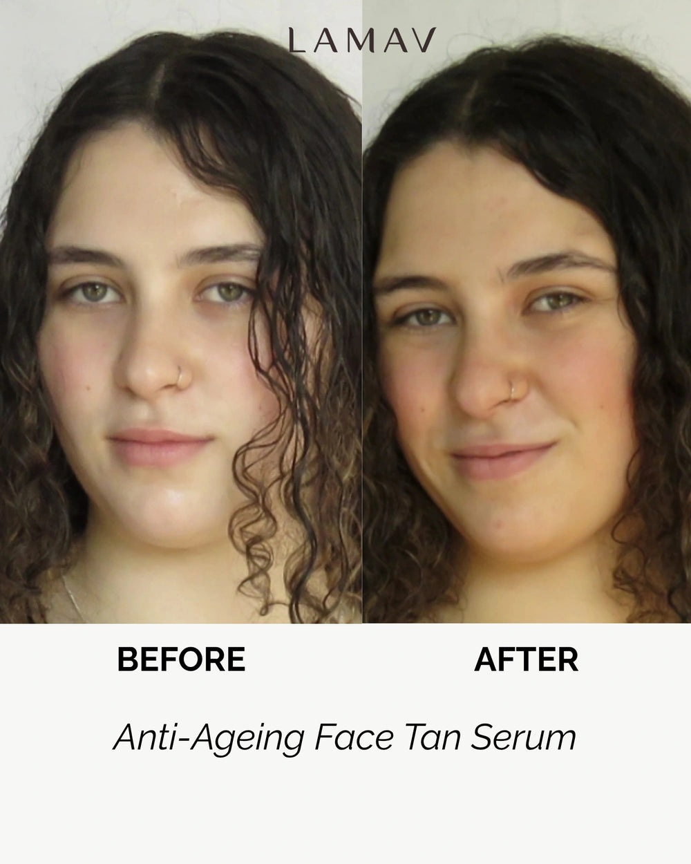 Anti-Ageing Face Tan Serum by LAMAV — bottle next to three beauty awards | Award-winning sunless tan