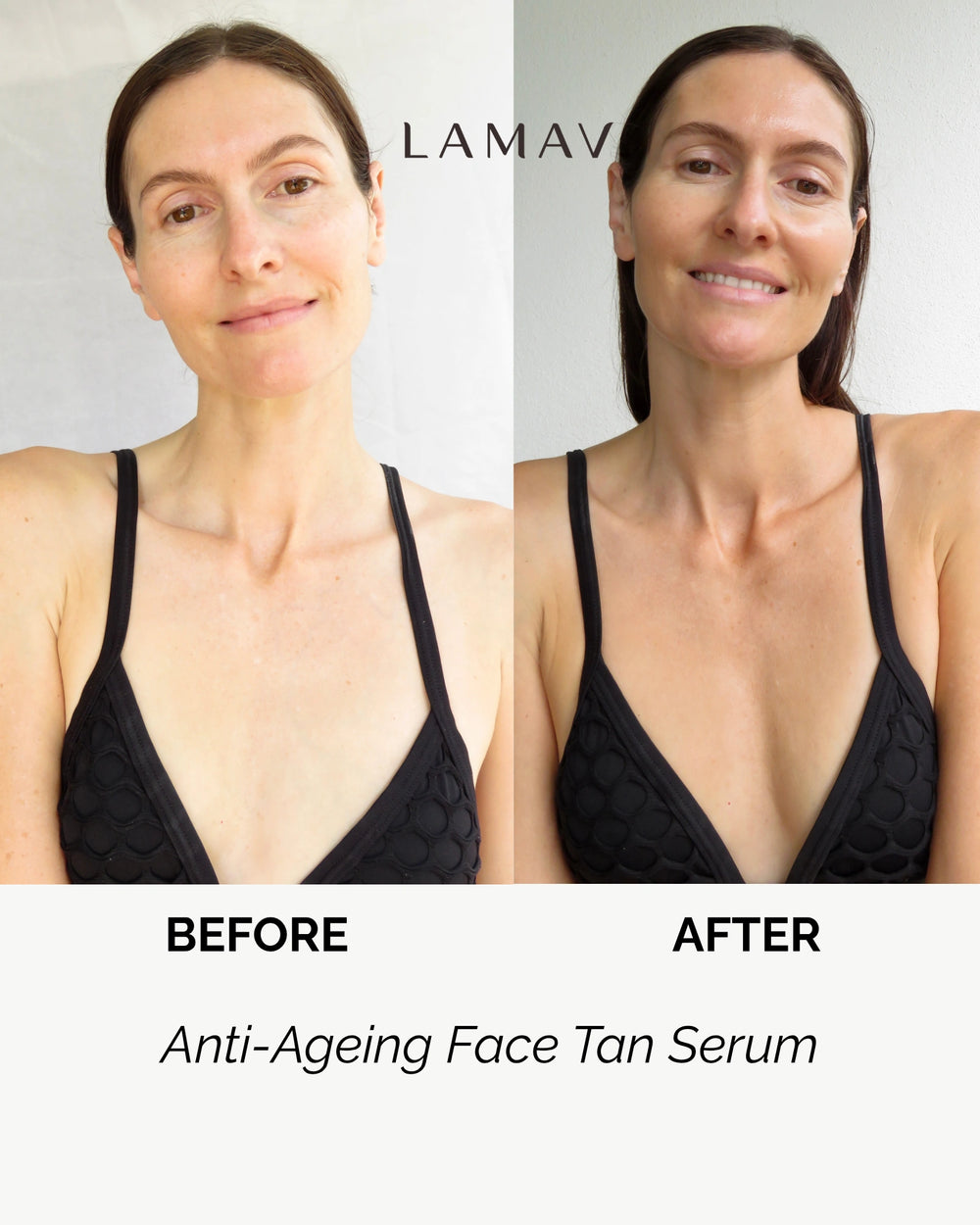 Anti-Ageing Face Tan Serum by LAMAV — bottle next to three beauty awards | Award-winning sunless tan