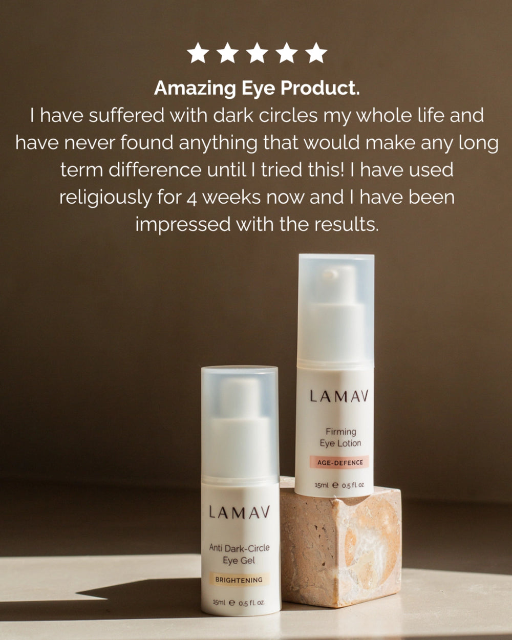Anti Dark-Circle Eye Gel by LAMAV — 15ml white pump bottle on a plain background | Visibly brightens under eyes