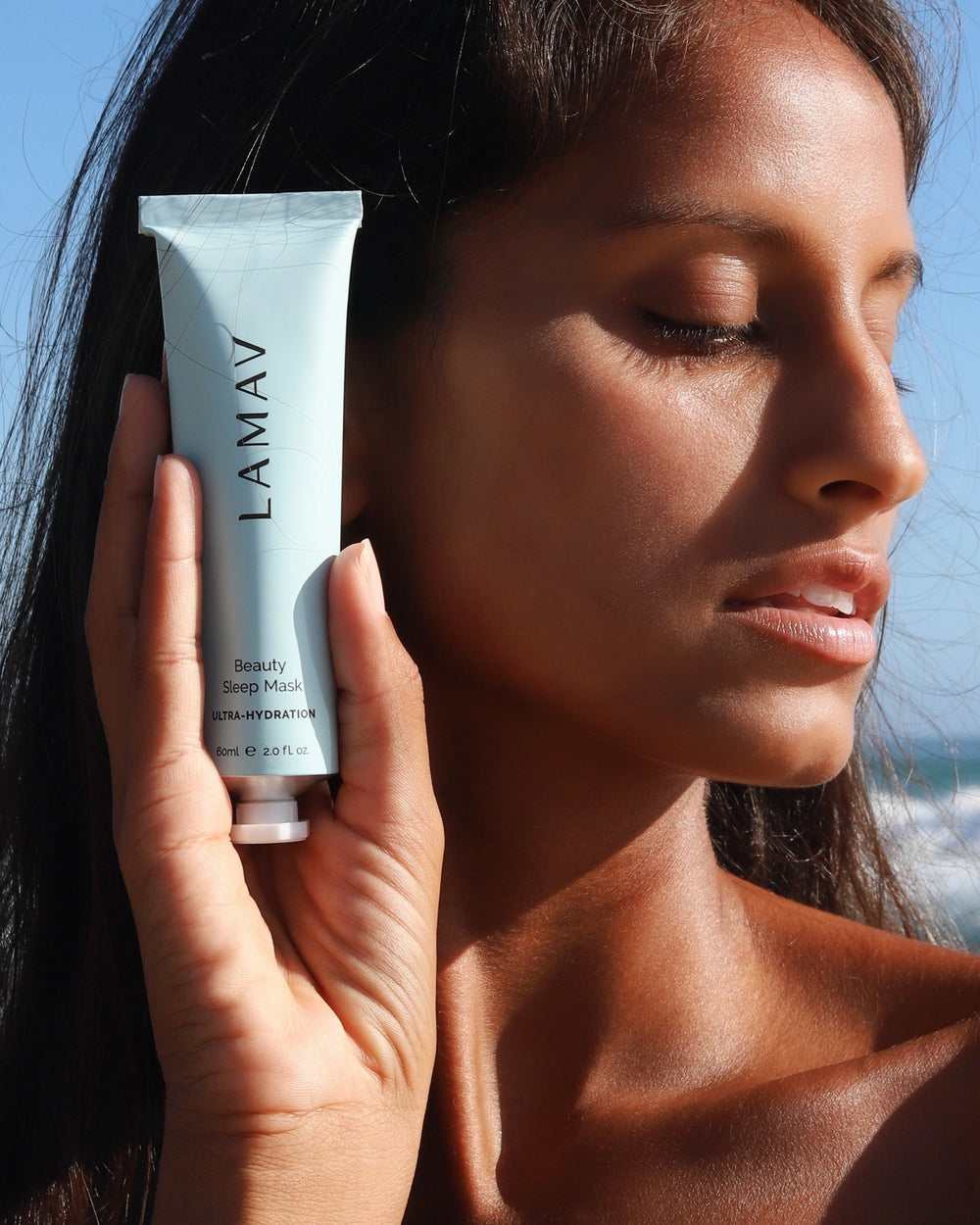 Beauty Sleep Mask by LAMAV — blue tube with five organic and vegan beauty awards | overnight ultra-hydration