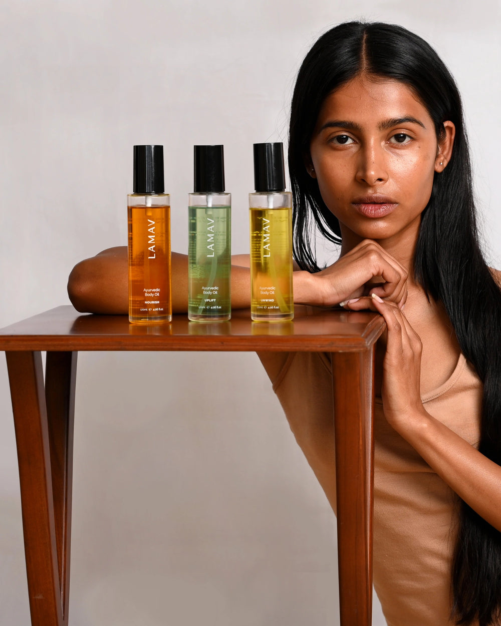 Body Oil Trio by LAMAV — three glass bottles standing in a row | Complete collection for daily nourishment