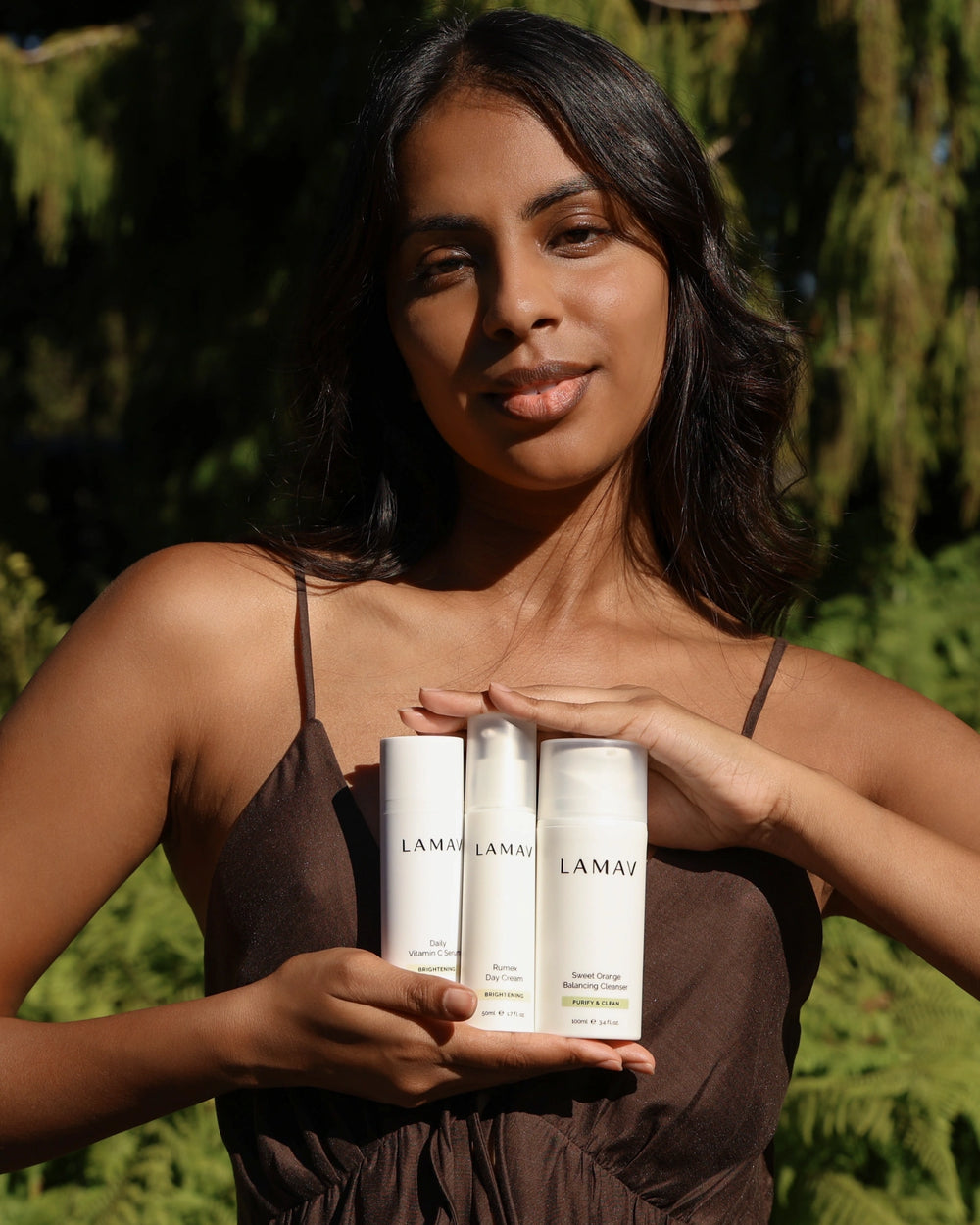 Brightening Organic Skincare Essentials by LAMAV — three brightening skincare products side by side, front view | luminous glow routine