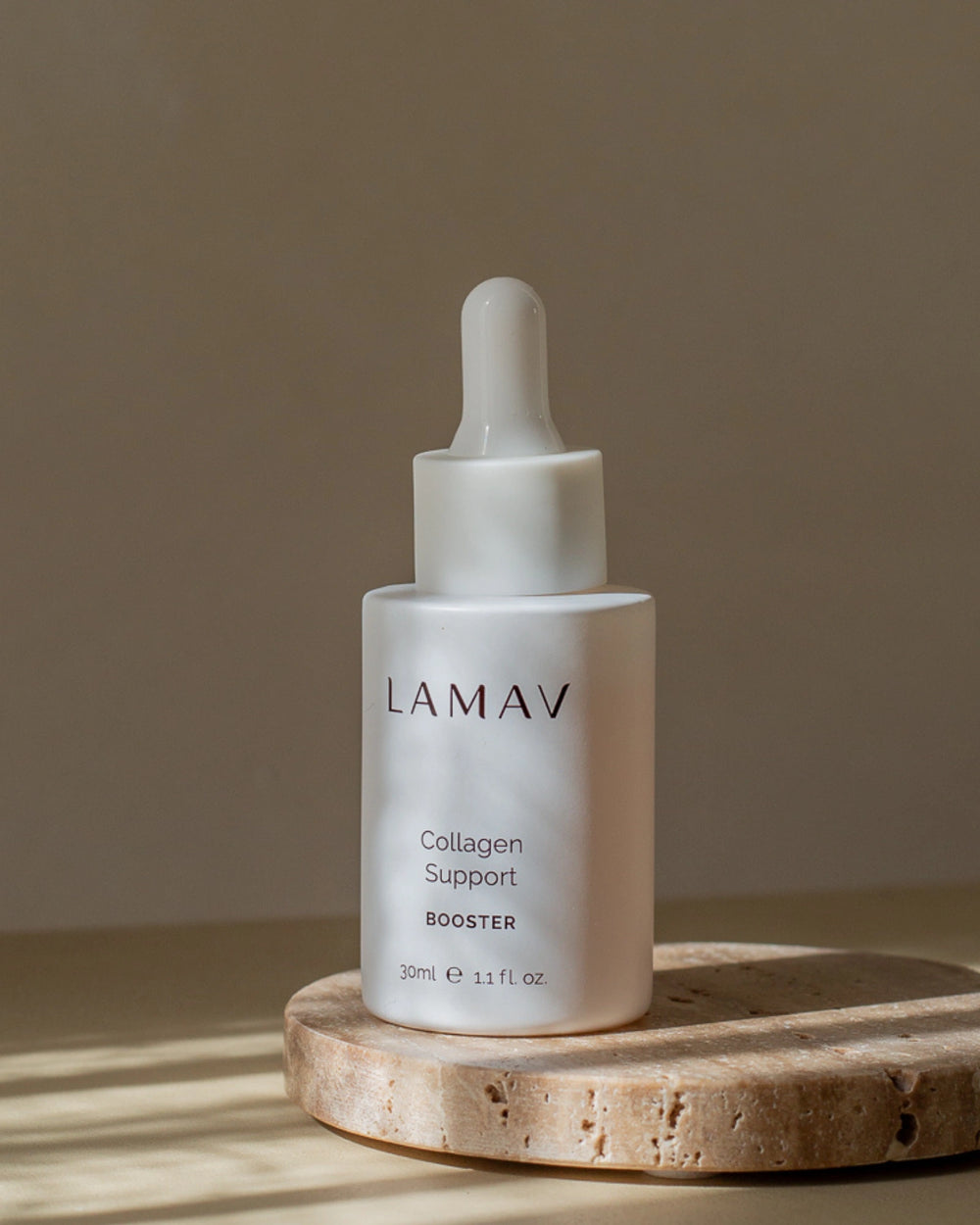 Collagen Support Booster by LAMAV — white dropper bottle with three beauty awards | improves skin elasticity