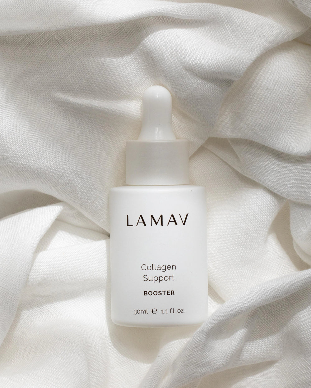 Collagen Support Booster by LAMAV — white dropper bottle with three beauty awards | improves skin elasticity