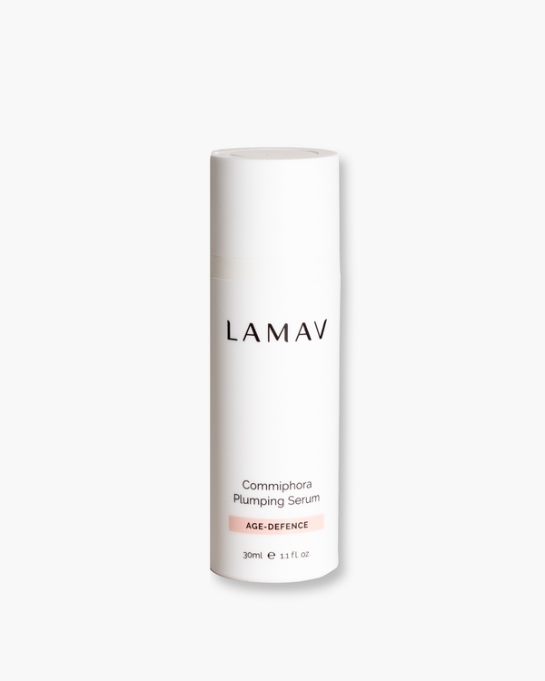 Commiphora Plumping Serum by LAMAV — white bottle with an organic beauty| plumps and firms skin