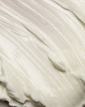 Double Cleansing Duo by LAMAV — macro shot of rich white cream cleanser texture | Gentle daily organic cleansing