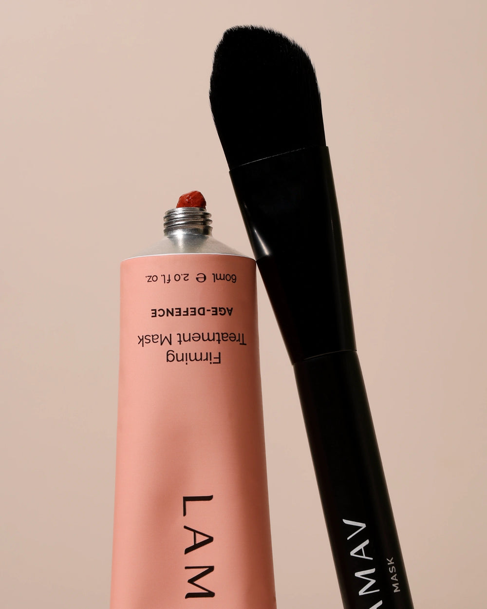 Firming Treatment Mask by LAMAV — pink tube with an organic beauty award badge | organic age defence formulation