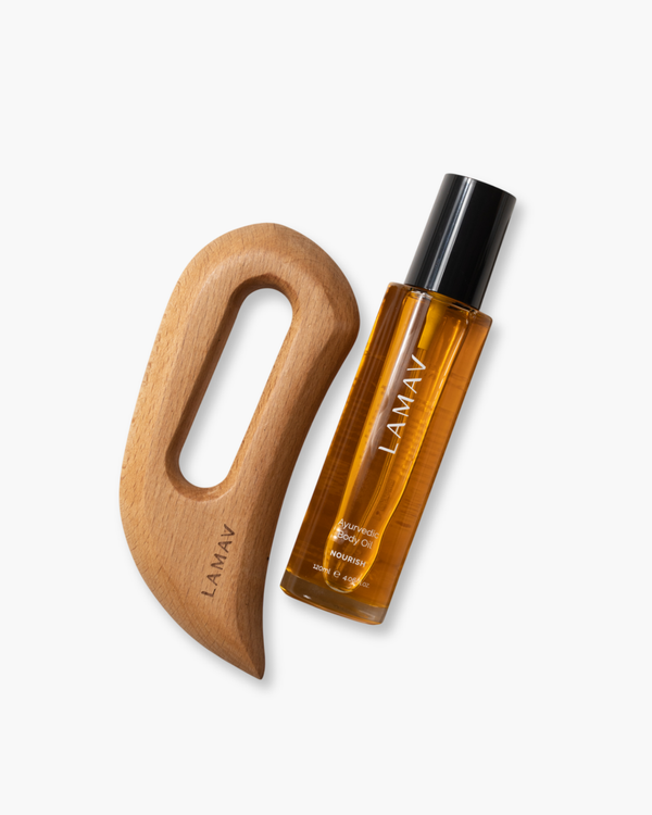 Full Body Bliss by LAMAV — wooden body sculpting tool and Ayurvedic body oil bottle | body care set