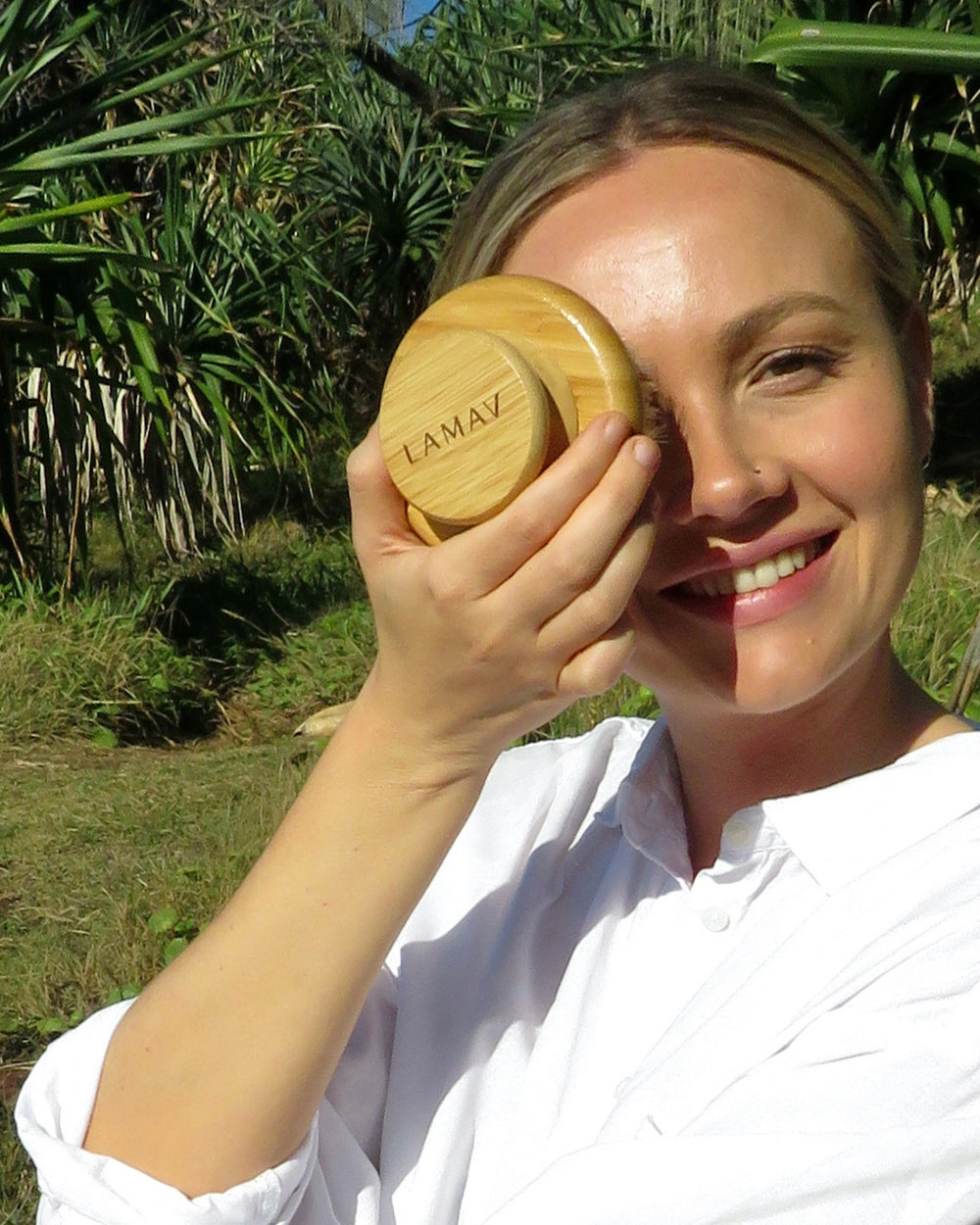 Dry Body Brush by LAMAV — round bamboo body brush with natural bristles | gently exfoliates and reveals smoother skin
