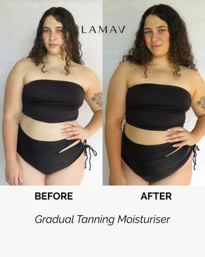 Gradual Tanning Moisturiser by LAMAV — Before and after tan comparison | Streak-free sunless glow