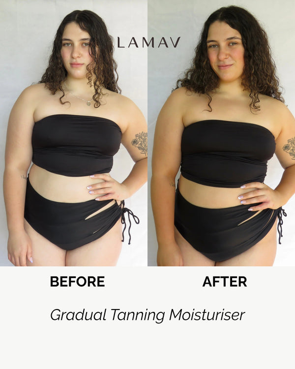 Gradual Tanning Moisturiser by LAMAV — Before and after tan comparison | Streak-free sunless glow