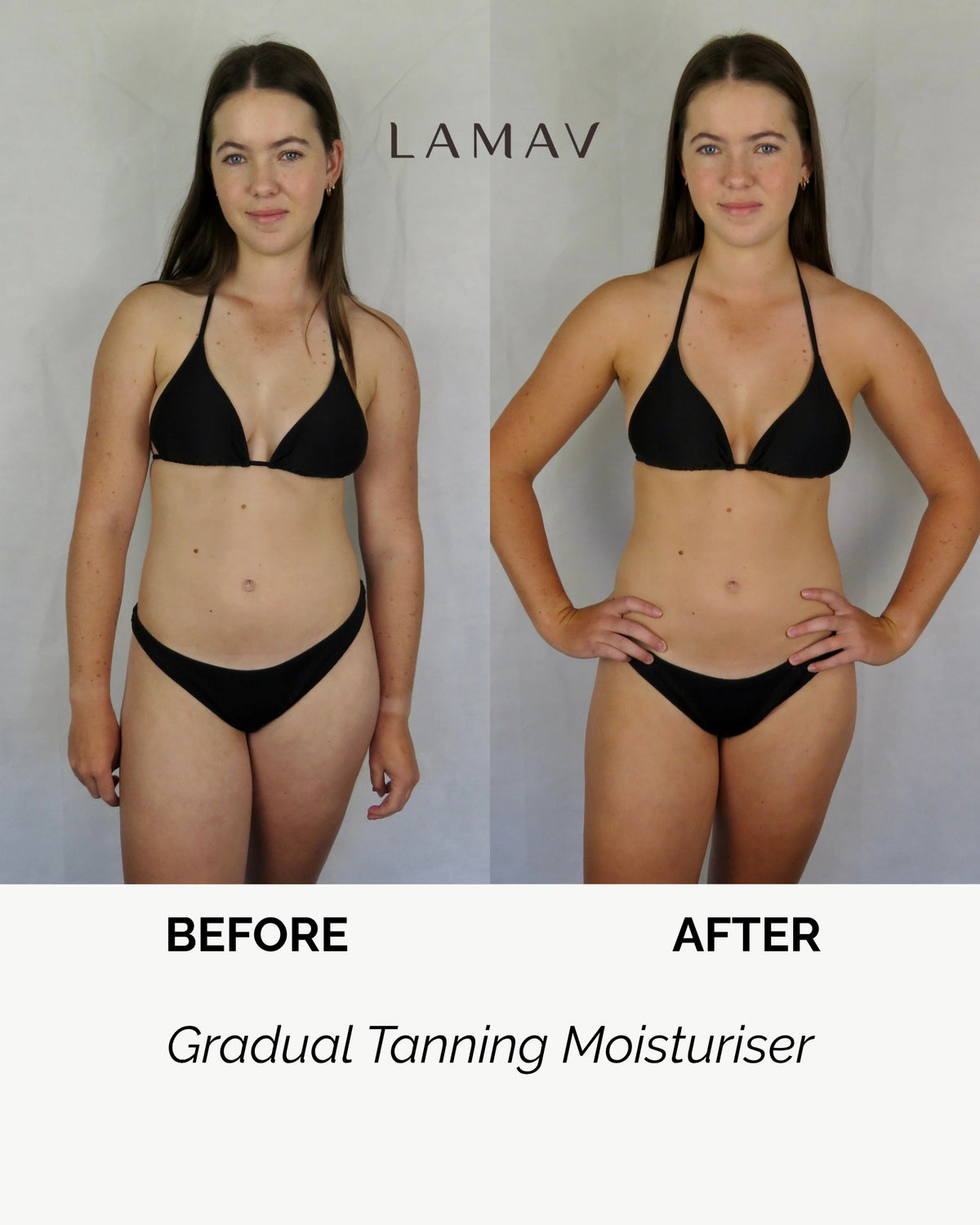 Gradual Tanning Moisturiser by LAMAV — Before and after results | Builds a natural glowing tan
