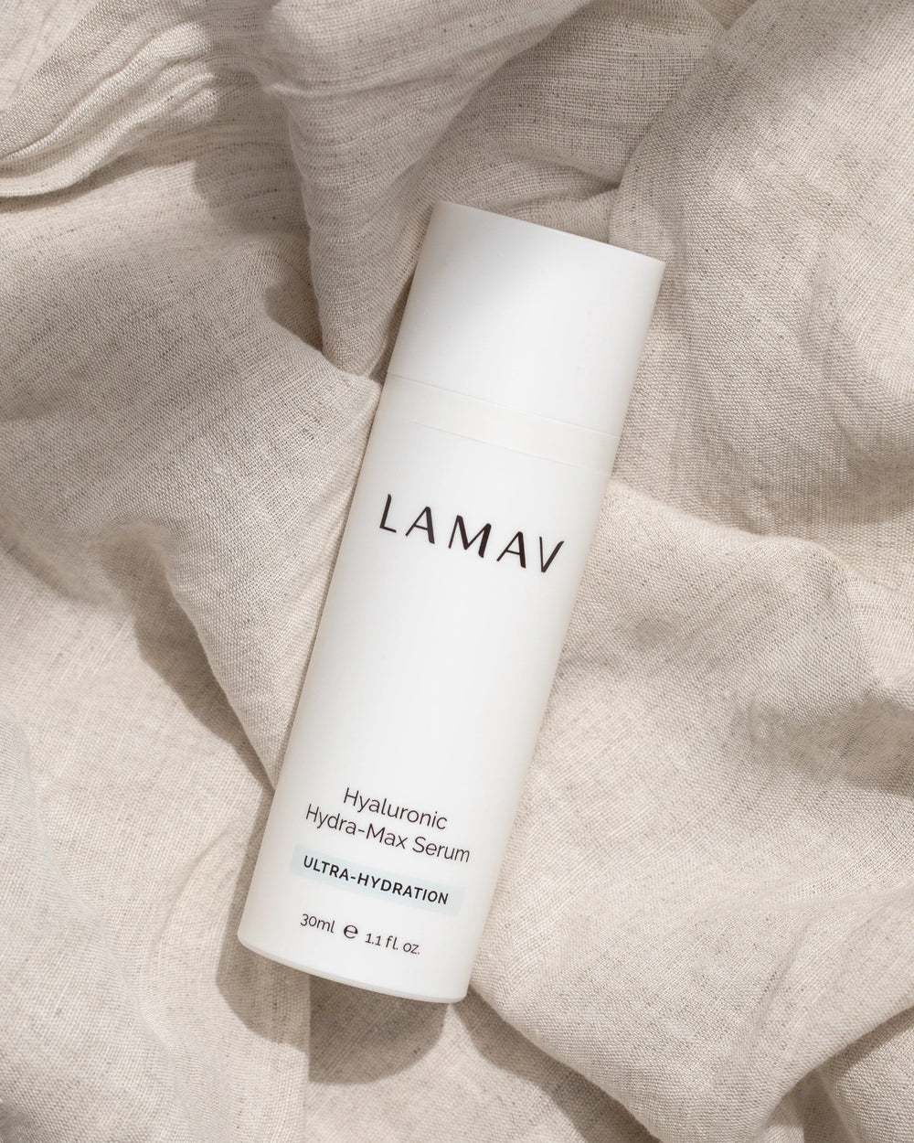 Hyaluronic Hydra-Max Serum by LAMAV — bottle next to 2024 Vegan and Editors Choice awards | Award-winning hydration