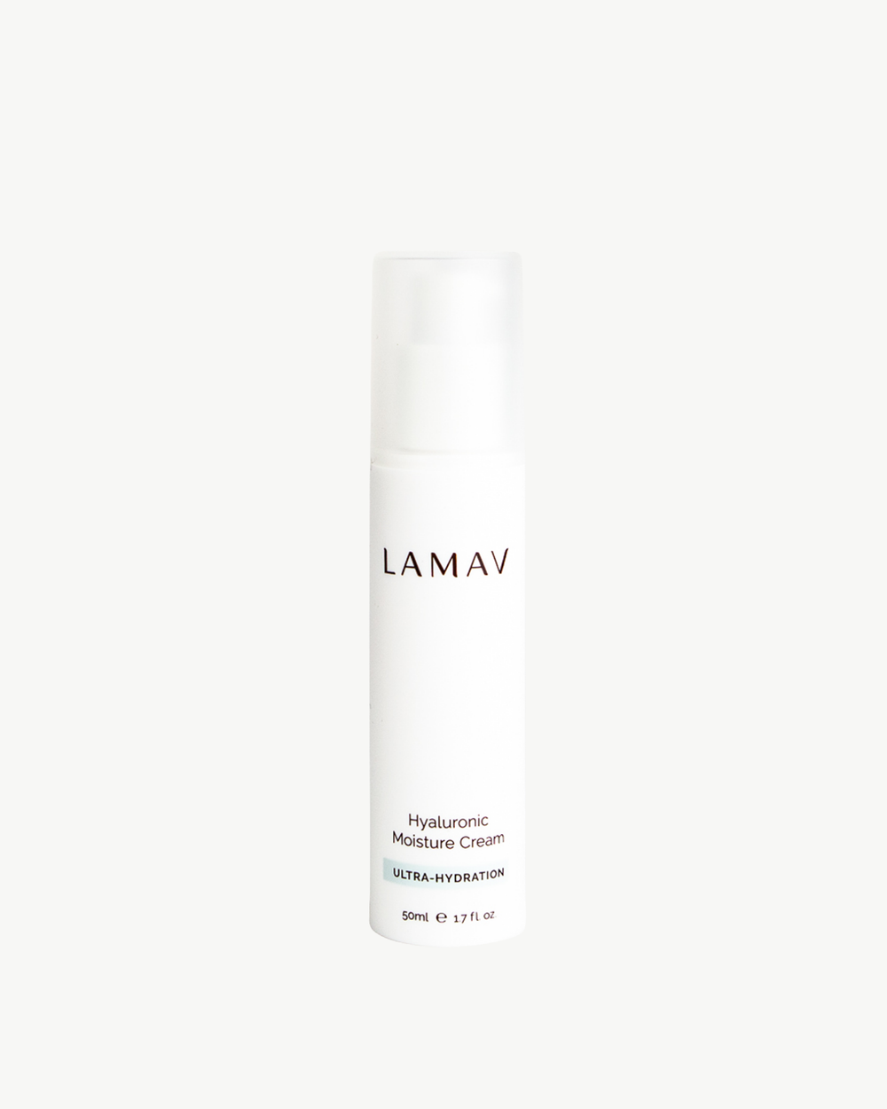 Hyaluronic Moisture Cream by LAMAV — 50ml white pump bottle, front view | intense hydration for plumper skin