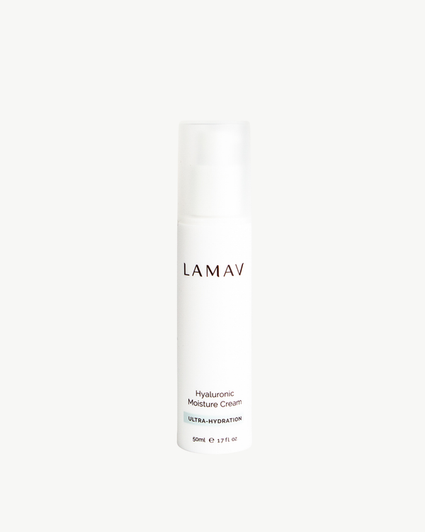 Hyaluronic Moisture Cream by LAMAV — 50ml white pump bottle, front view | intense hydration for plumper skin