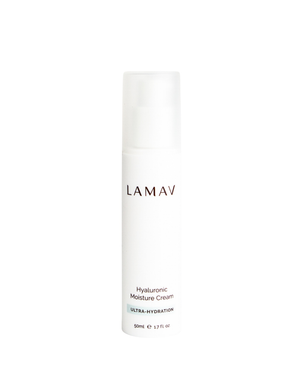 Hyaluronic Moisture Cream by LAMAV — 50ml white pump bottle, front view | intense hydration for plumper skin