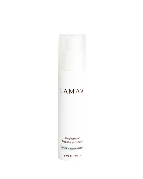 Hyaluronic Moisture Cream by LAMAV — 50ml white pump bottle, front view | intense hydration for plumper skin