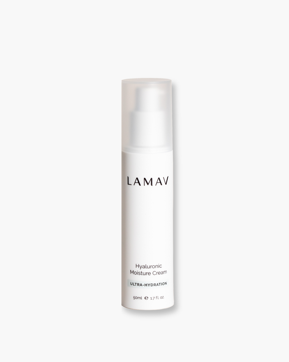 Hyaluronic Moisture Cream by LAMAV — 50ml white pump bottle, front view | intense hydration for plumper skin