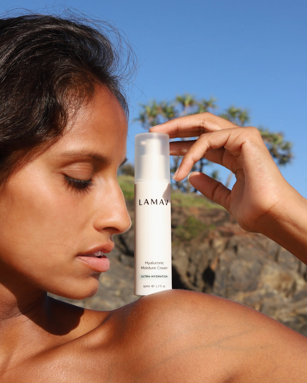 Hyaluronic Moisture Cream by LAMAV — 50ml white pump bottle, front view | intense hydration for plumper skin