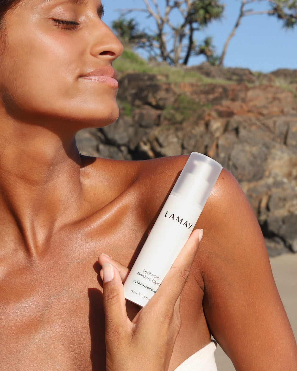 Hyaluronic Moisture Cream by LAMAV — 50ml white pump bottle, front view | intense hydration for plumper skin