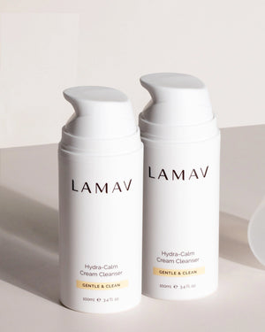 Hydra-Calm Cream Cleanser Duo by LAMAV — Two 100ml bottles with caps on | Calms and restores dry skin