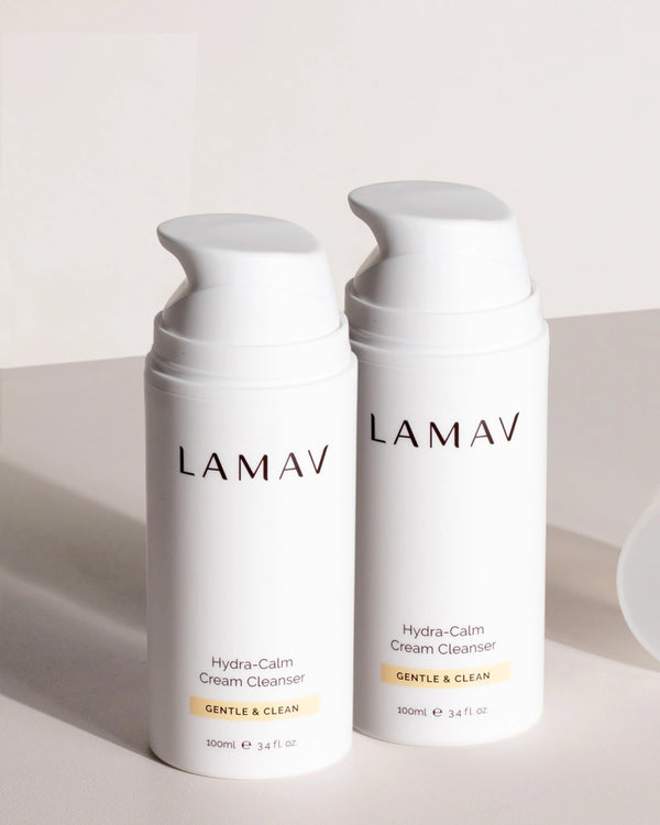 Hydra-Calm Cream Cleanser Duo by LAMAV — Two 100ml bottles with caps on | Calms and restores dry skin