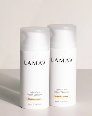 Hydra-Calm Cream Cleanser Duo by LAMAV — Two 100ml bottles with caps on | Calms and restores dry skin
