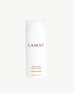 Hydra-Calm Cream Cleanser by LAMAV — 100ml white pump bottles, front view | gentle organic cleansing