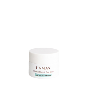 Intense Repair Eye Balm by LAMAV — small white jar with cap, front view | ultra-hydration for delicate under-eye skin