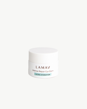 Intense Repair Eye Balm by LAMAV — small white jar with cap, front view | ultra-hydration for delicate under-eye skin