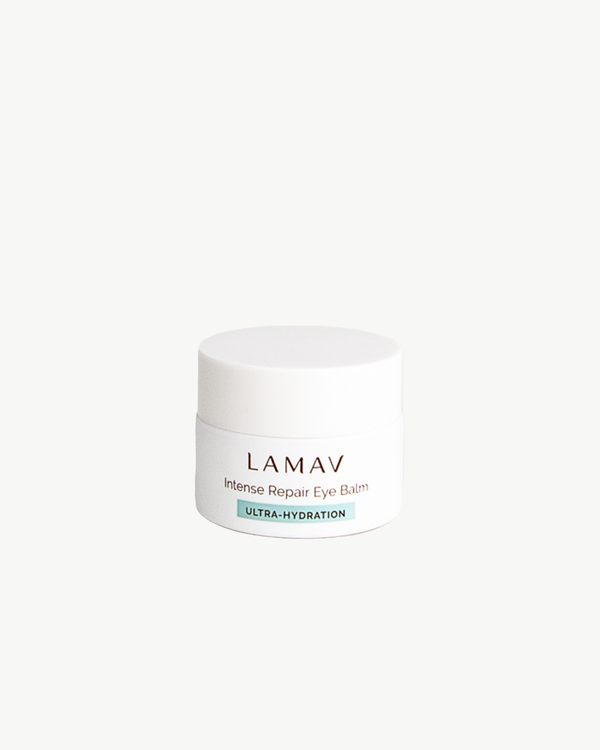 Intense Repair Eye Balm by LAMAV — small white jar with cap, front view | ultra-hydration for delicate under-eye skin