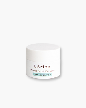 Intense Repair Eye Balm by LAMAV — small white jar with cap, front view | ultra-hydration for delicate under-eye skin