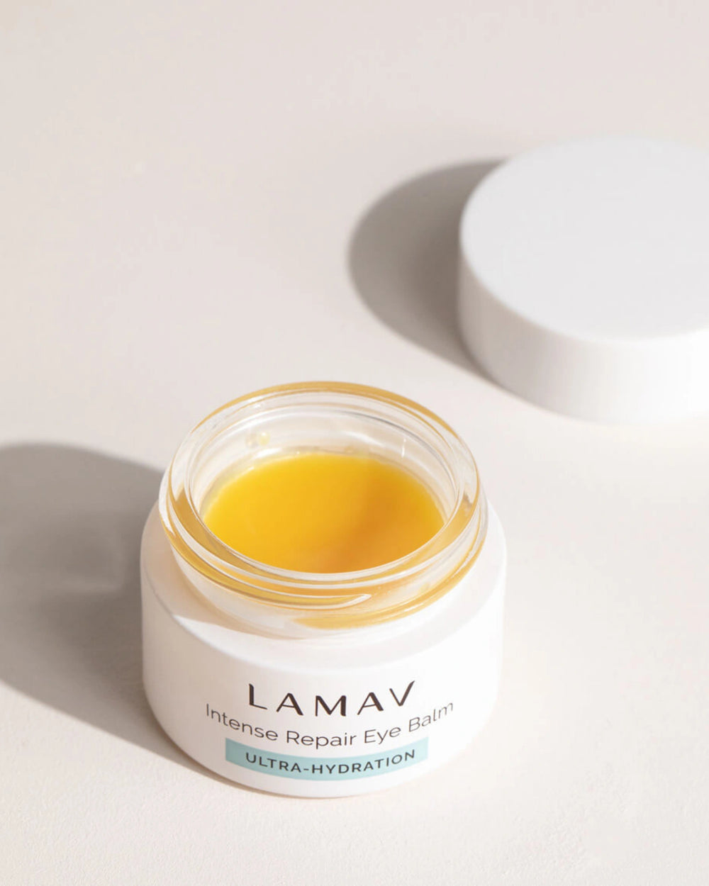 Intense Repair Eye Balm by LAMAV — small white jar with cap, front view | ultra-hydration for delicate under-eye skin