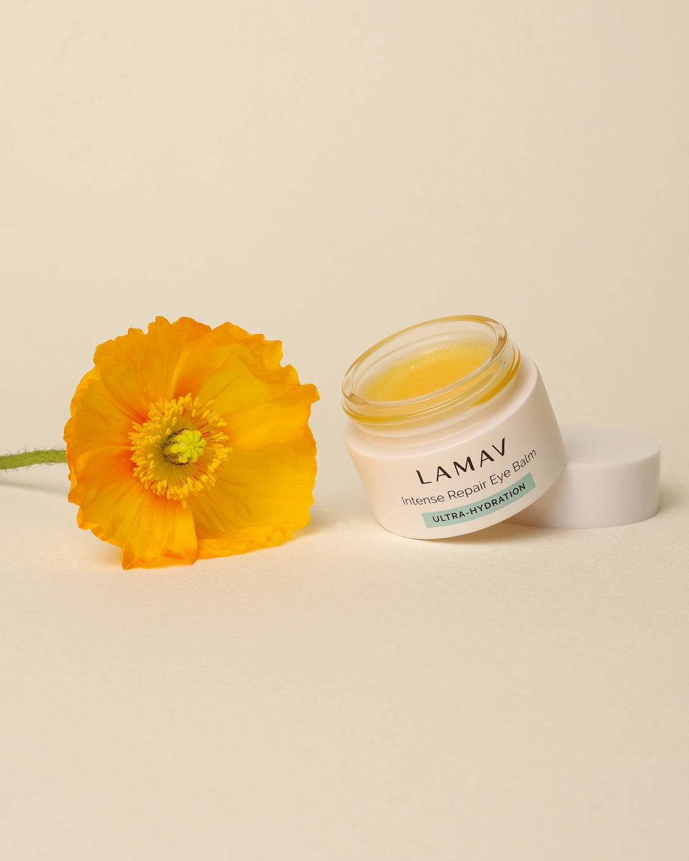 Intense Repair Eye Balm by LAMAV — small white jar with cap, front view | ultra-hydration for delicate under-eye skin