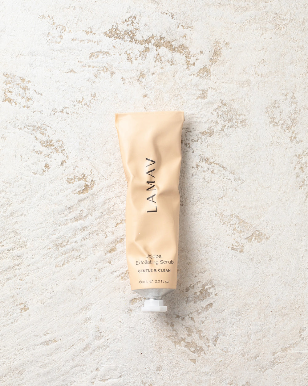 Jojoba Exfoliating Scrub by LAMAV — 60ml soft peach tube, gentle and clean, front view | smooths and refines skin texture