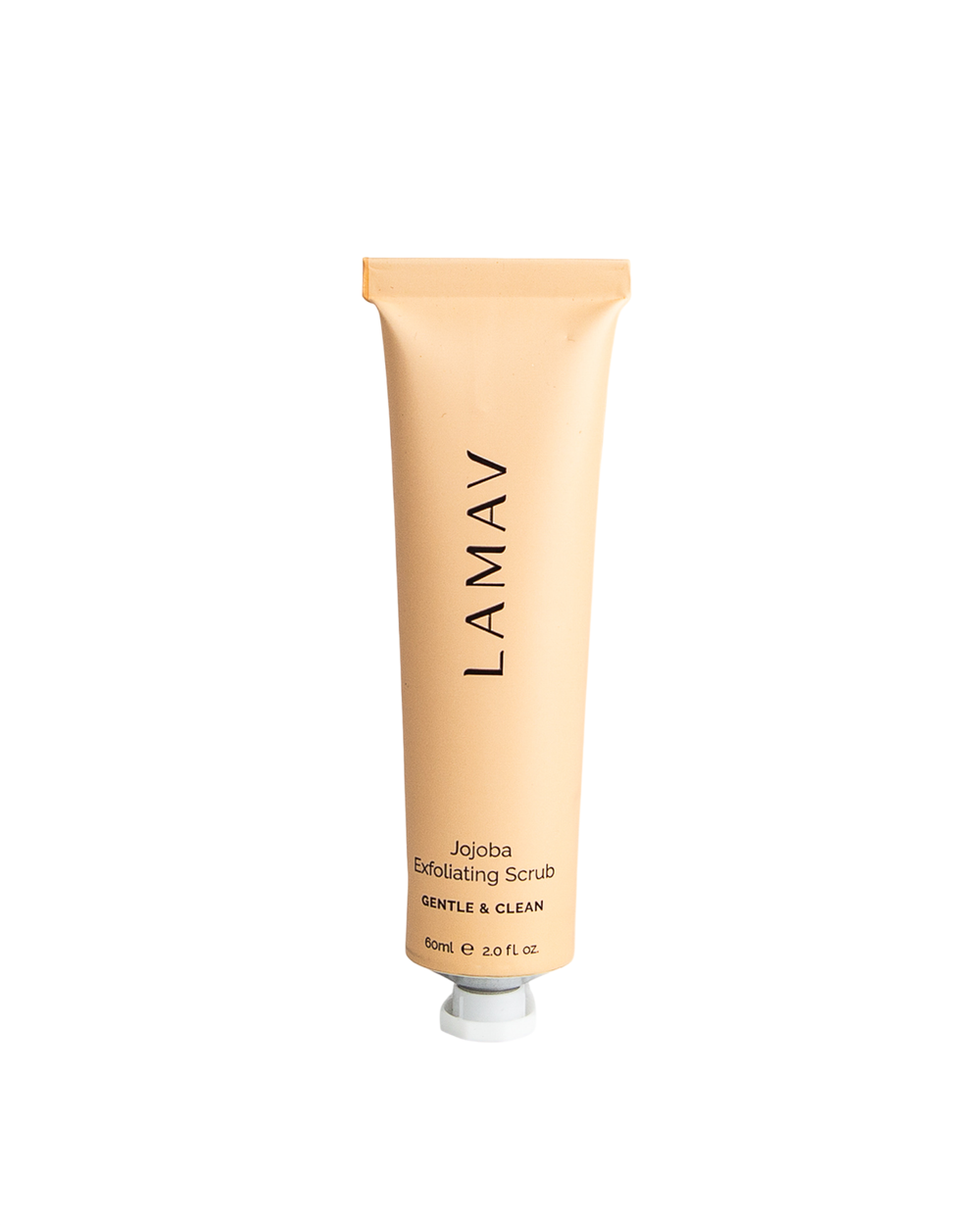 Jojoba Exfoliating Scrub by LAMAV — 60ml soft peach tube, gentle and clean, front view | smooths and refines skin texture