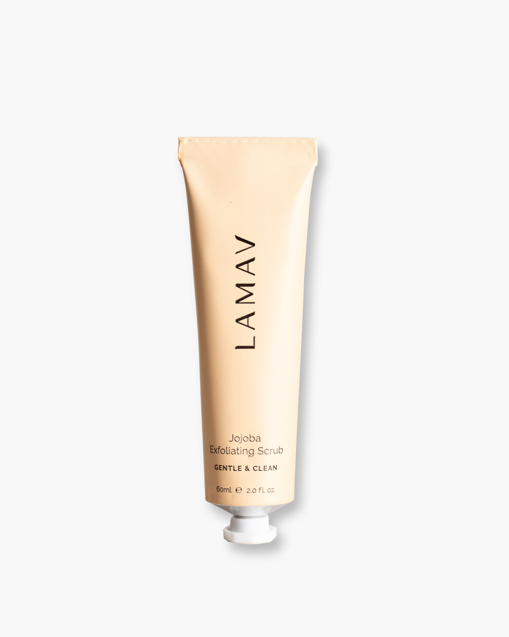 Jojoba Exfoliating Scrub by LAMAV — 60ml soft peach tube, gentle and clean, front view | smooths and refines skin texture