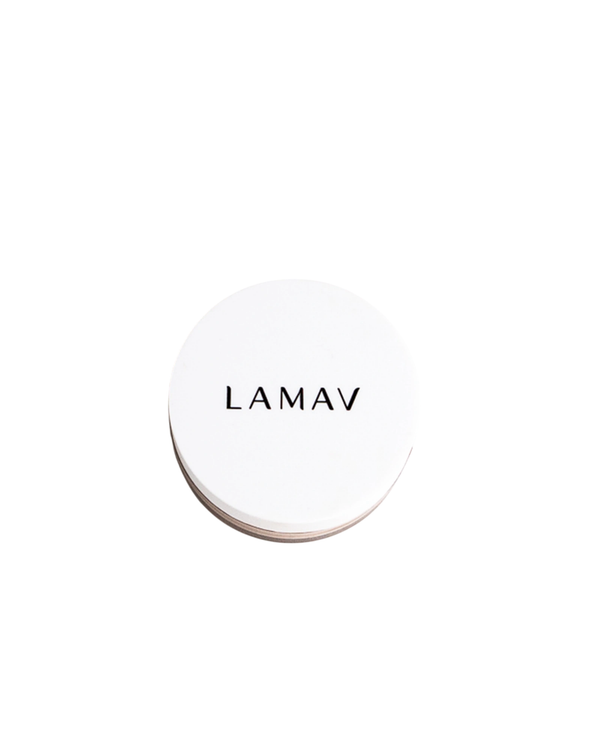 Mattifying Powder by LAMAV — top view of closed jar | controls shine & sets makeup