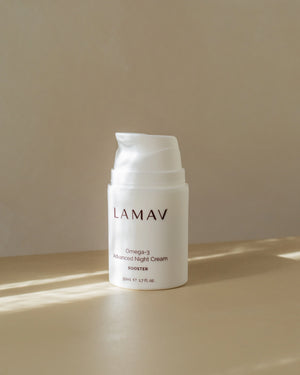Omega-3 Advanced Night Cream by LAMAV — front of bottle on neutral background | daily hydration