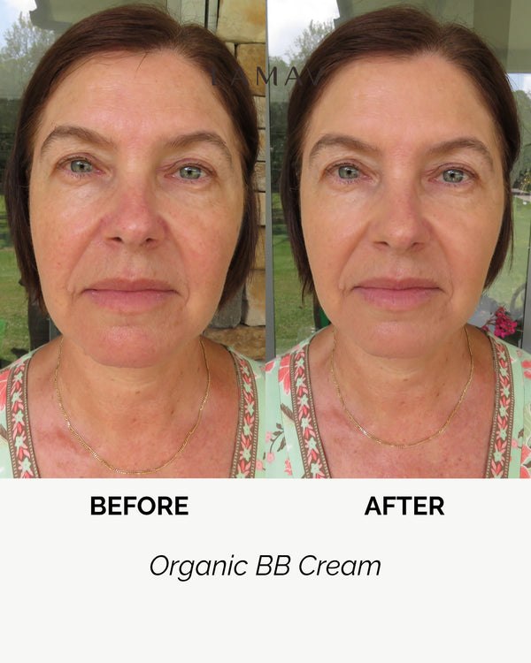Organic BB Cream by LAMAV — before and after results on fair skin | evens skin tone