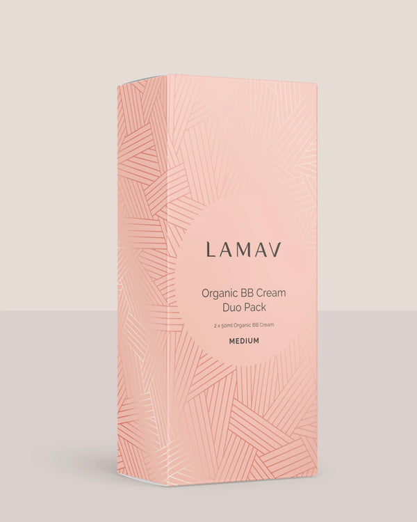 Organic BB Cream Duo Pack by LAMAV — medium shade duo pack pink box | Eco-friendly beauty packaging