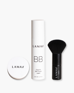 Organic BB Cream Set by LAMAV — light bottle, kabuki brush and closed powder | radiant everyday glow