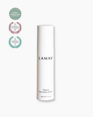 Bio-Active Primer by LAMAV — bottle with award winner badges | award-winning clean beauty