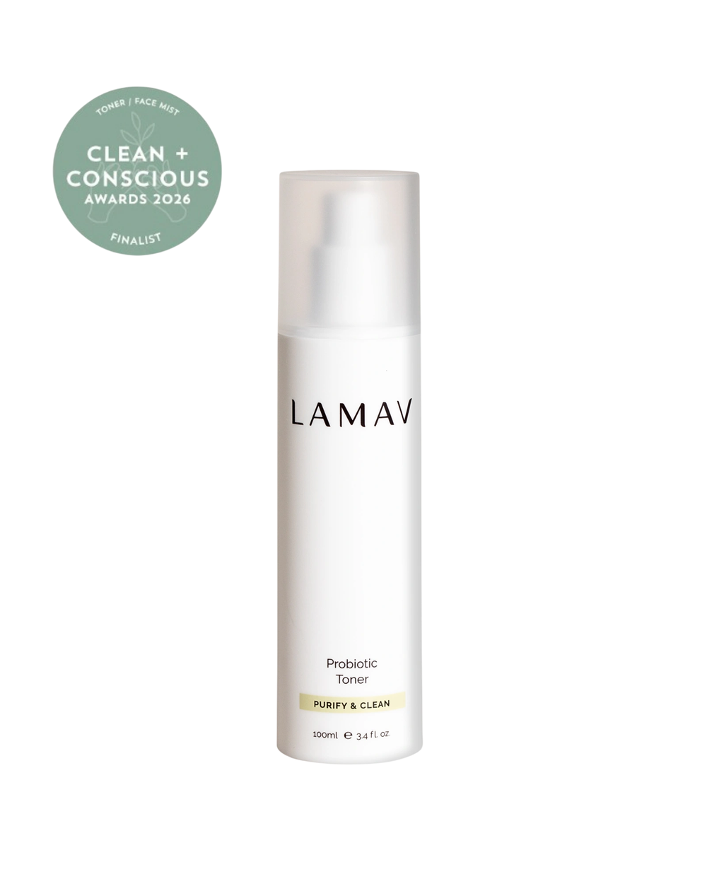 Probiotic Toner by LAMAV — front of bottle with award badge | award-winning clean beauty